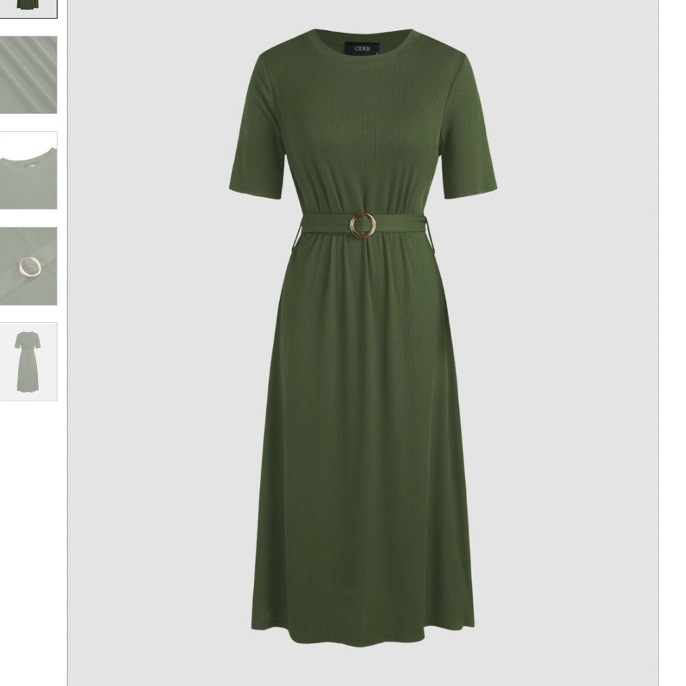 NWT Cider Solid Belted Knitted Midi Dress Olive Green Size Small